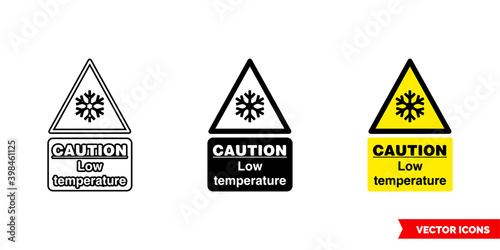 Caution low temperature hazard sign icon of 3 types color, black and white, outline. Isolated vector sign symbol.