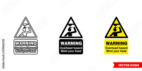 Warning overhead hazard mind your head hazard sign icon of 3 types color, black and white, outline. Isolated vector sign symbol.