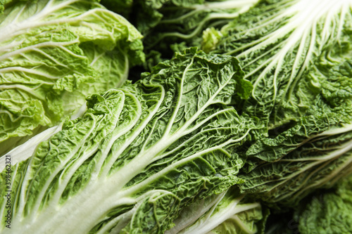 Fresh ripe Chinese cabbages as background, closeup
