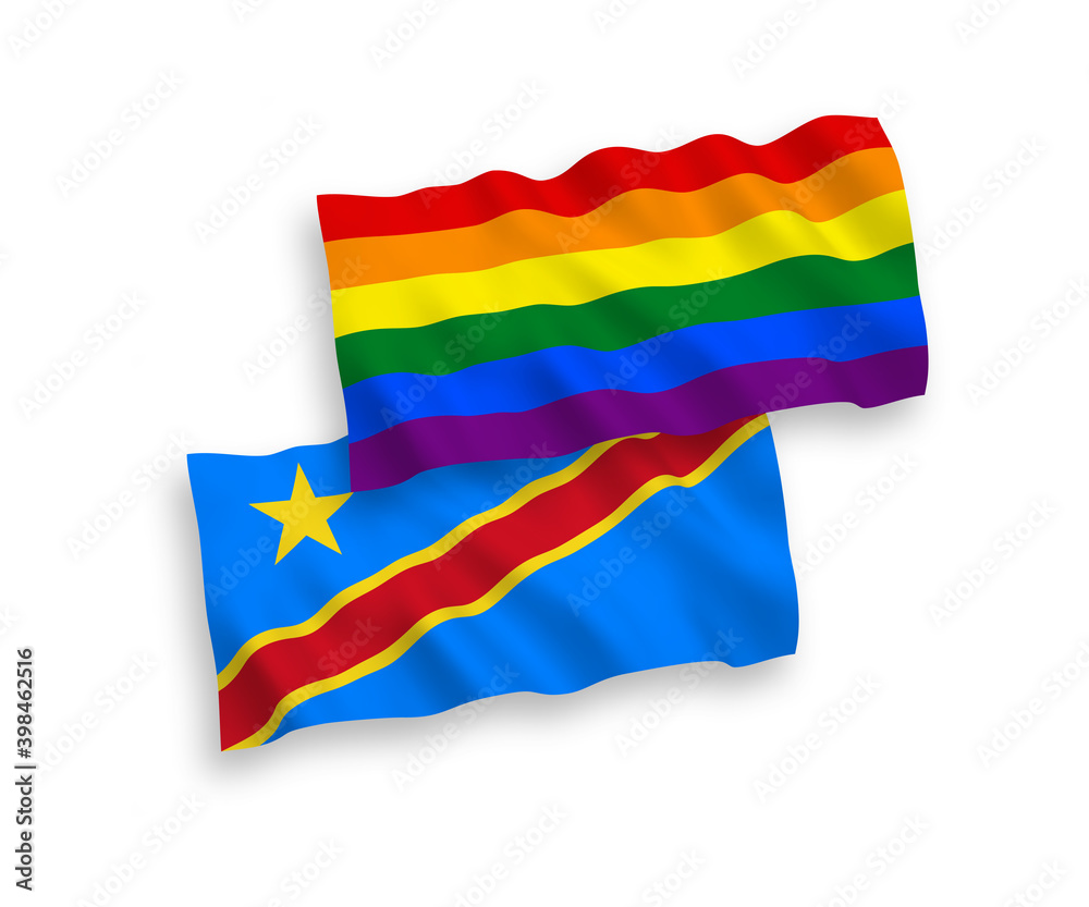 Fototapeta premium Flags of Rainbow gay pride and Democratic Republic of the Congo on a white background