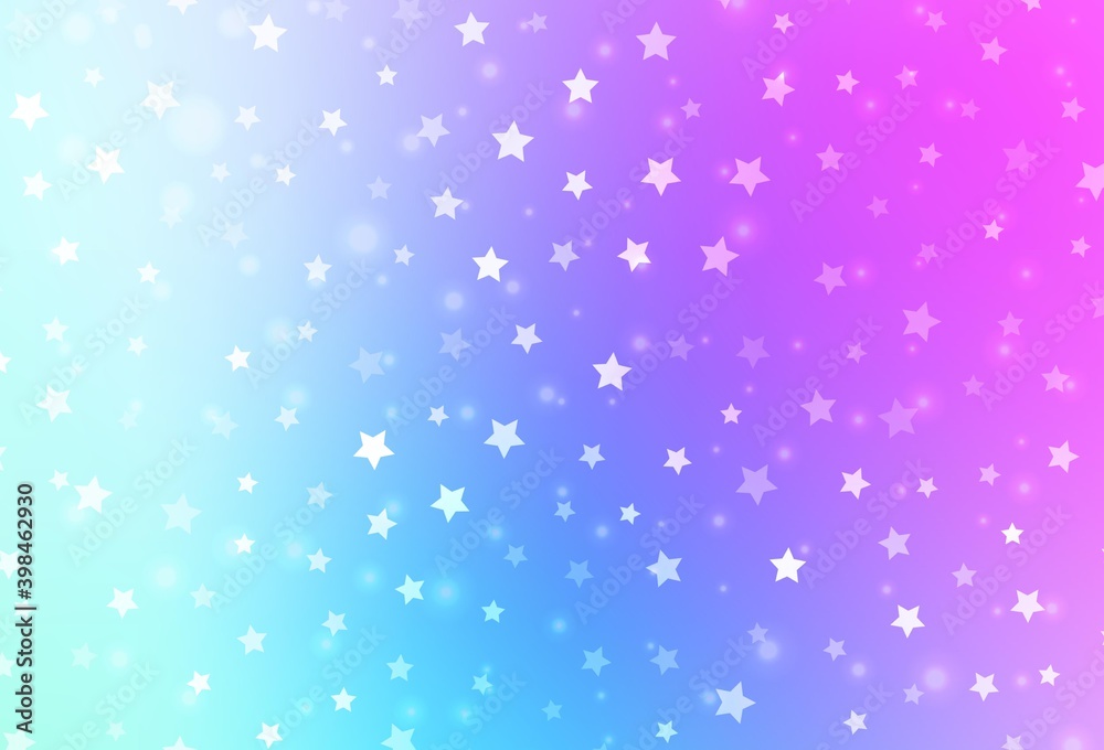 Light Pink, Blue vector template with ice snowflakes, stars.
