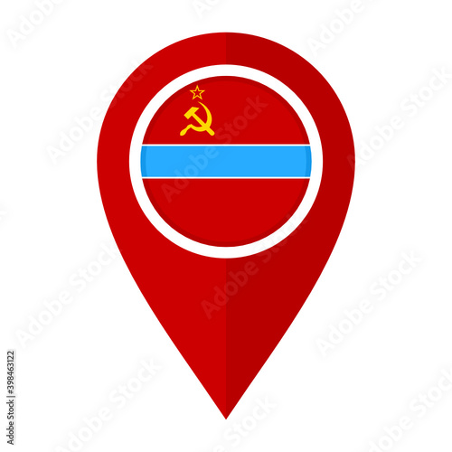 flat map marker icon with uzbek soviet socialist republic flag isolated on white background	
