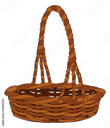 Wicker basket for decoration vector colorful isolated illustration