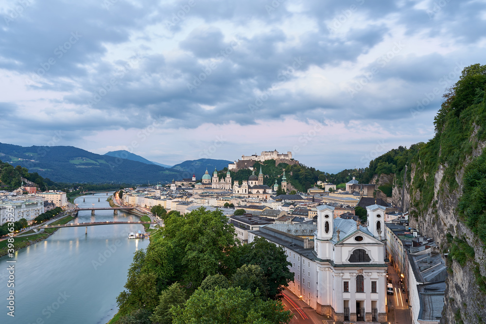 View over the city of Salzburg, Austria with the castle 