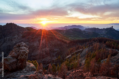 Sunset over the island of Gran Canaria  Spain seen from the Pico de las Nieves