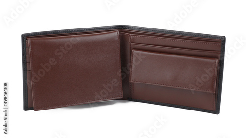 New brown black open wallet of cattle leather isolated