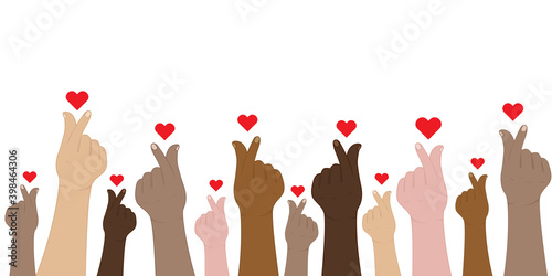 United community. Korean heart sign. Finger love symbol.