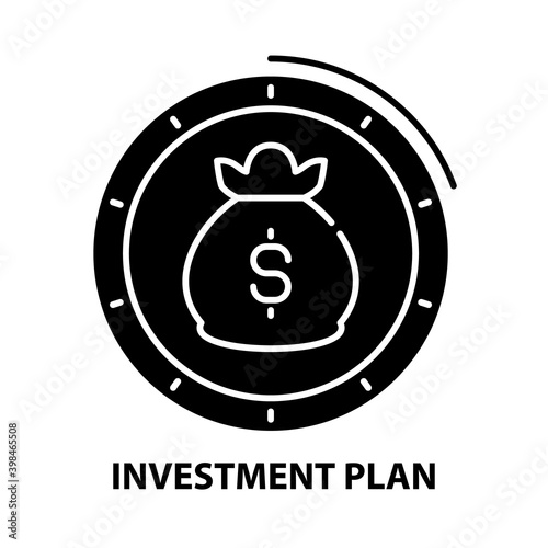 investment plan icon, black vector sign with editable strokes, concept illustration