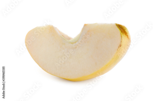 Slice of ripe quince on white background