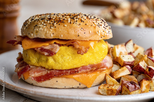 Bagel Breakfast Sandwich With Egg Bacon and Cheese