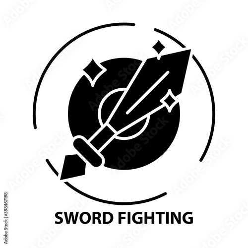 sword fighting icon, black vector sign with editable strokes, concept illustration