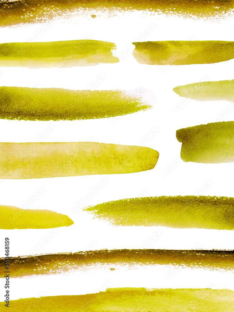 Abstract green watercolor hand drawn horizontal brush strokes pattern ...