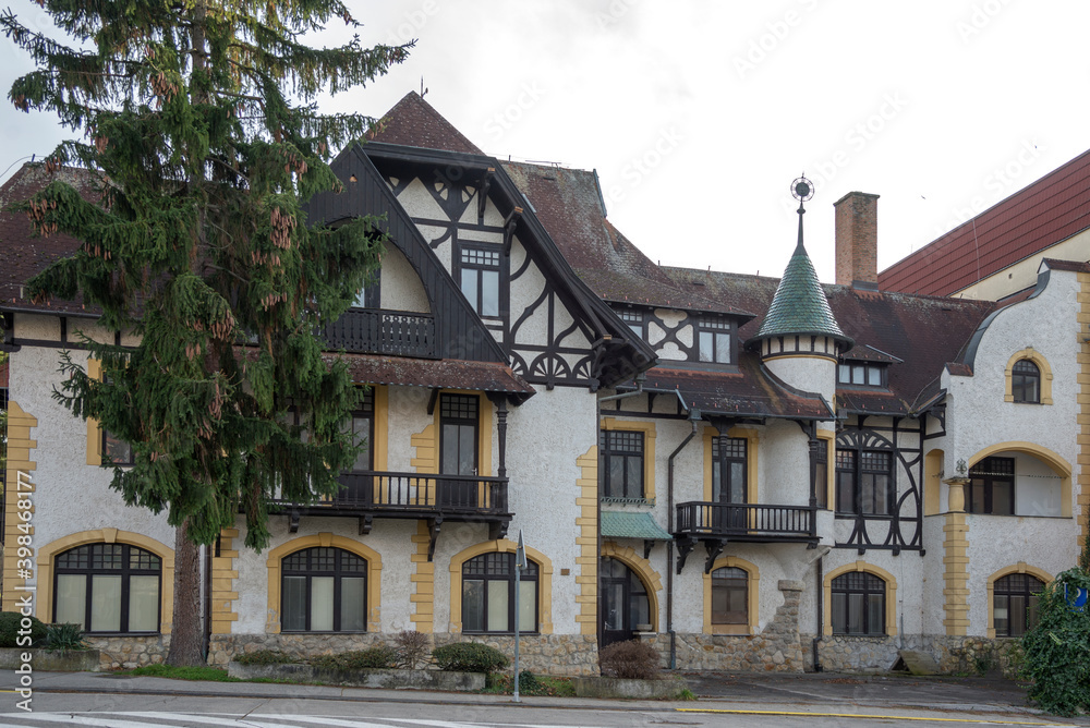 Traditional medieval german house facade  in Piestany town