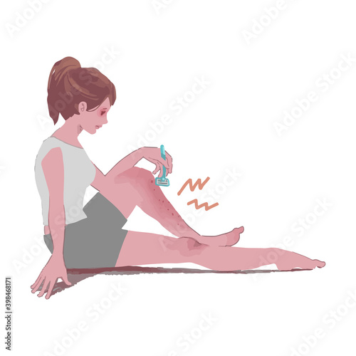 足の剃刀負けに悩む女性のイラスト
