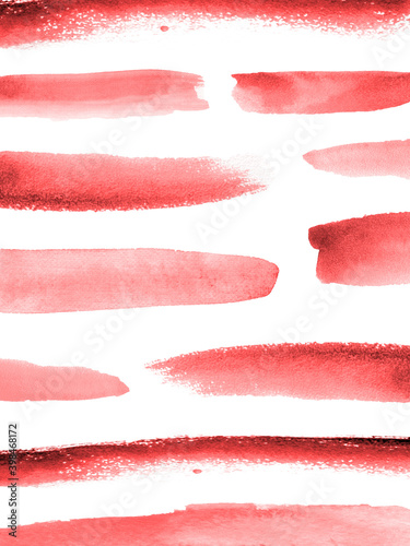 Abstract red watercolor hand drawn horizontal brush strokes pattern isolated on white, hand drawn illustration