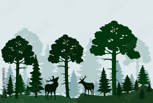 Forest background with deers