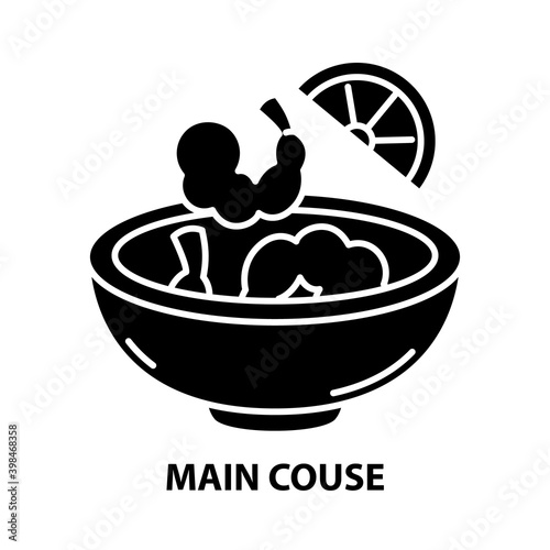 main couse icon, black vector sign with editable strokes, concept illustration