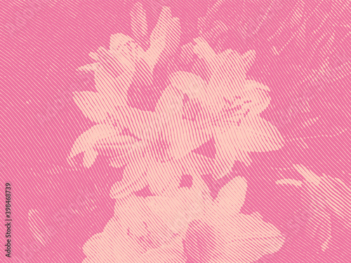 Background with engraved flowers in woodcut style.
