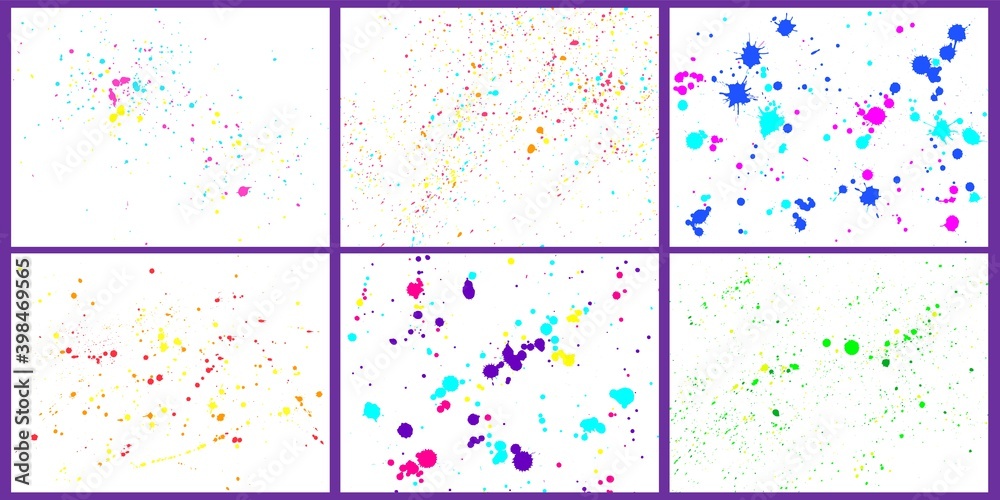 Color paint splatter background. Paint bright splashes and drops. Decorative abstract brush inkblots set Color paint splatter background. Paint bright splashes and drops. Decorative abstract brush inkblots set