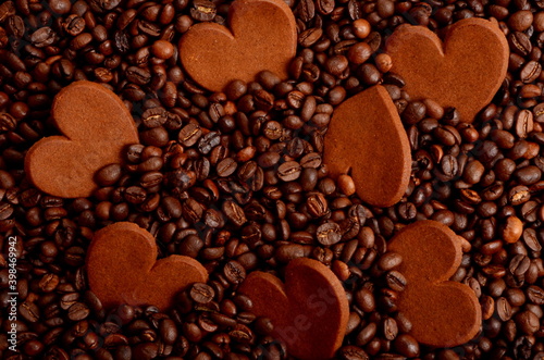 Coffee beans with gingerbread hearts