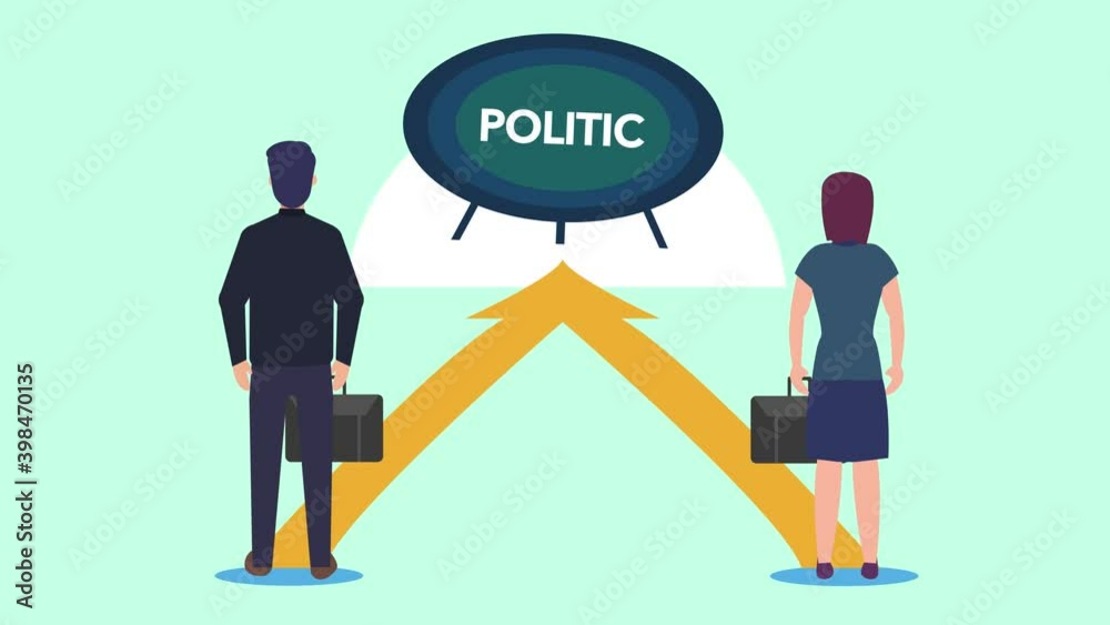 Businessman and businesswoman with politic word Businessman and businesswoman with politic word