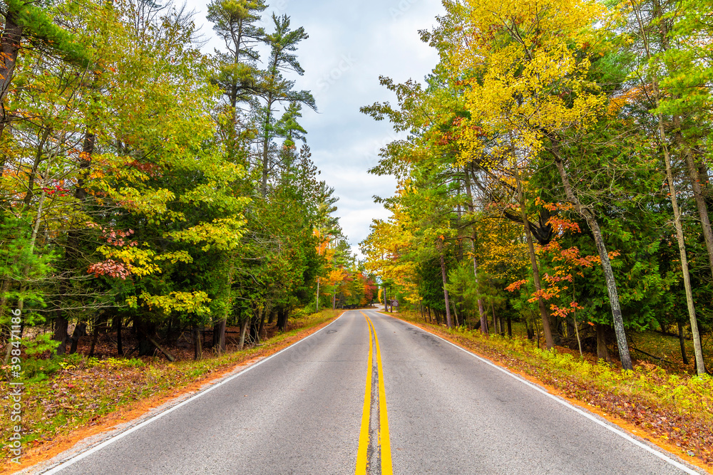 Beautiful road with autumn colors in Wisconsin of USA