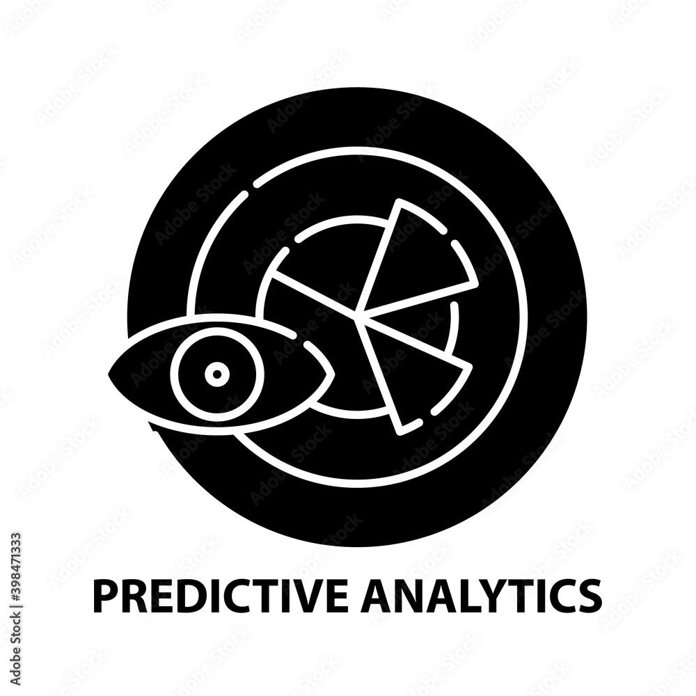 predictive analytics icon, black vector sign with editable strokes, concept illustration predictive analytics icon, black vector sign with editable strokes, concept illustration
