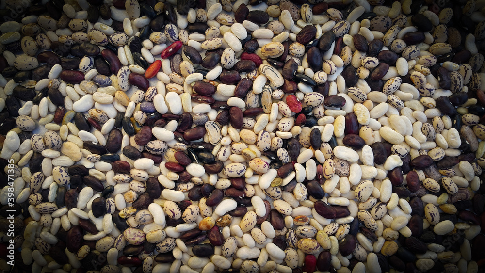 Red and white bean pellets. Background from raw beans.