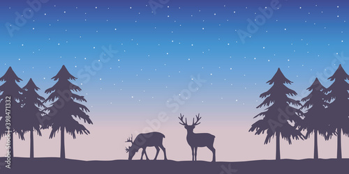 wildlife adventure deer in forest by night vector illustration EPS10