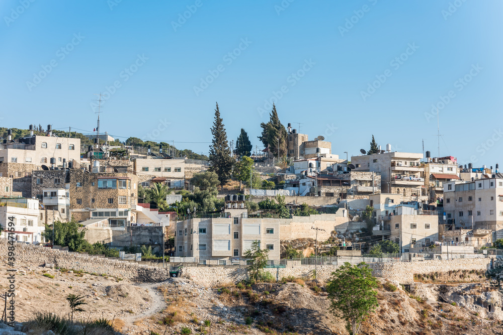 Fototapeta premium Residential houses at the Mount of Olive and Kidron Valley in Jerusalem, Israel