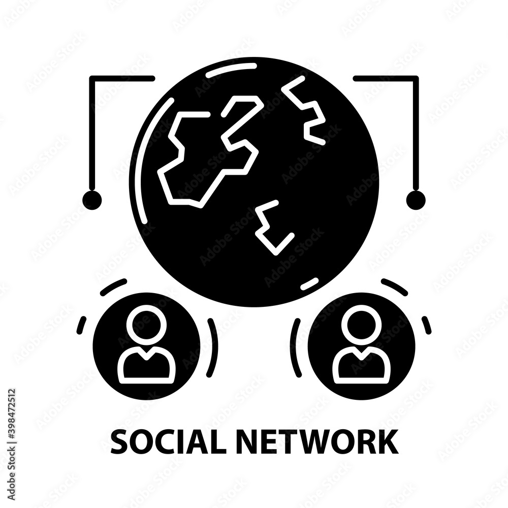 social network icon, black vector sign with editable strokes, concept illustration social network icon, black vector sign with editable strokes, concept illustration