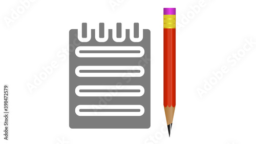 Notepad icon with pencil isolated on white background