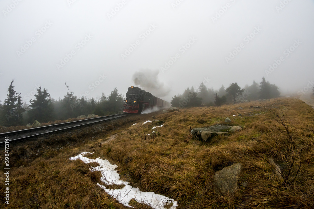 Famous Brocken locomotive in the Harz Mountain National Park Famous Brocken locomotive in the Harz Mountain National Park