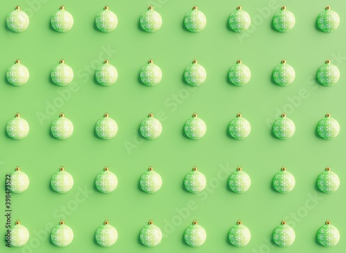 Shiny green Christmas balls in a row scene 3D rendering wallpaper backgrounds