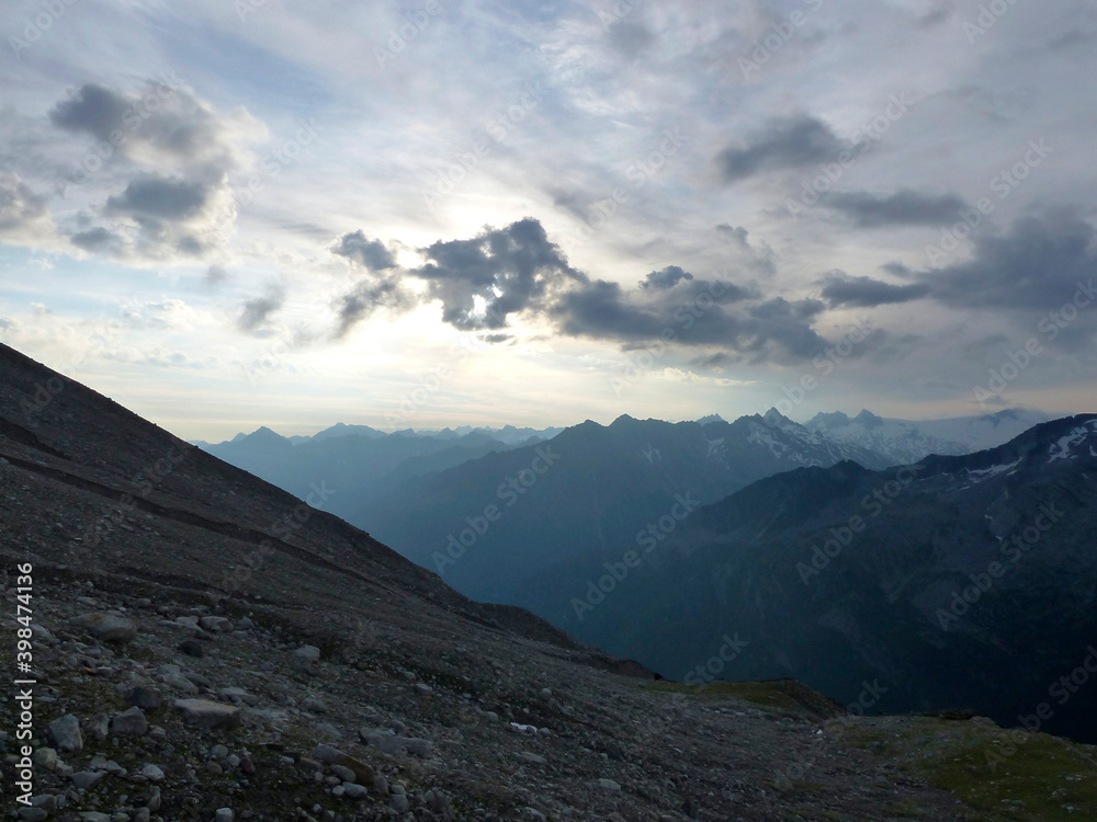 Mountain panorama at Berlin high path, Zillertal Alps in Tyrol, Austria