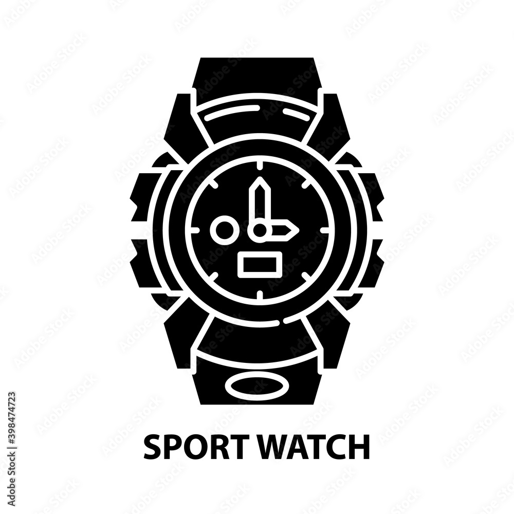 sport watch icon, black vector sign with editable strokes, concept illustration sport watch icon, black vector sign with editable strokes, concept illustration