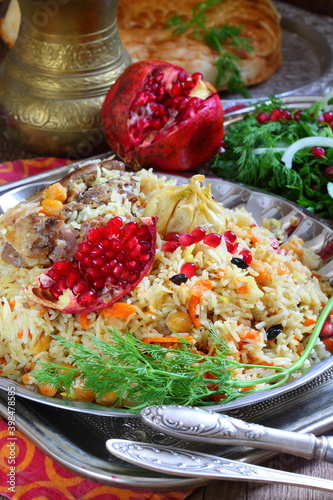 Uzbek lamb pilaf with pomegranate and tandyr flatbread