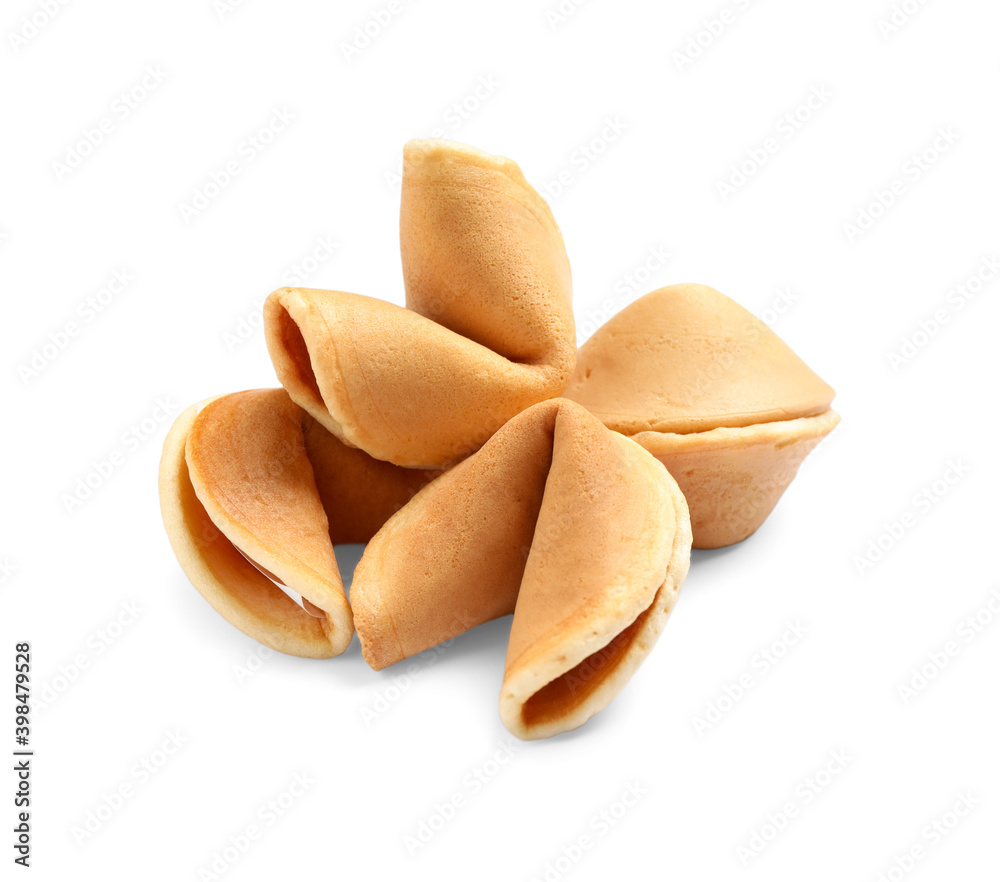 Traditional homemade fortune cookies on white background Traditional homemade fortune cookies on white background