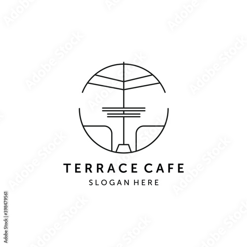 terrace cafe line art logo vector illustration template design
