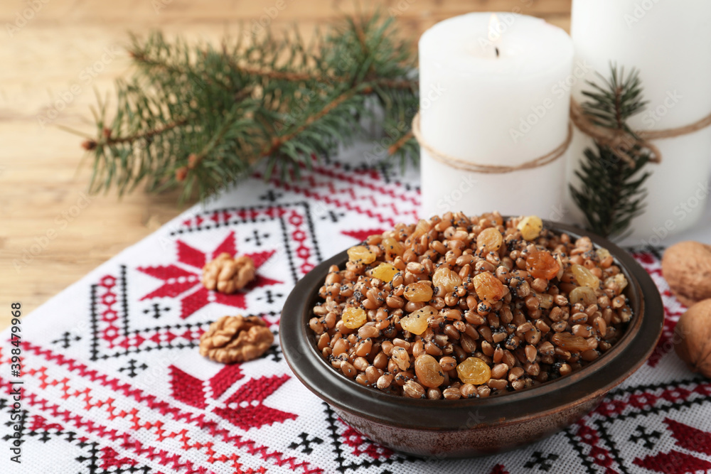Traditional Christmas slavic dish kutia served on table. Space for text Traditional Christmas slavic dish kutia served on table. Space for text