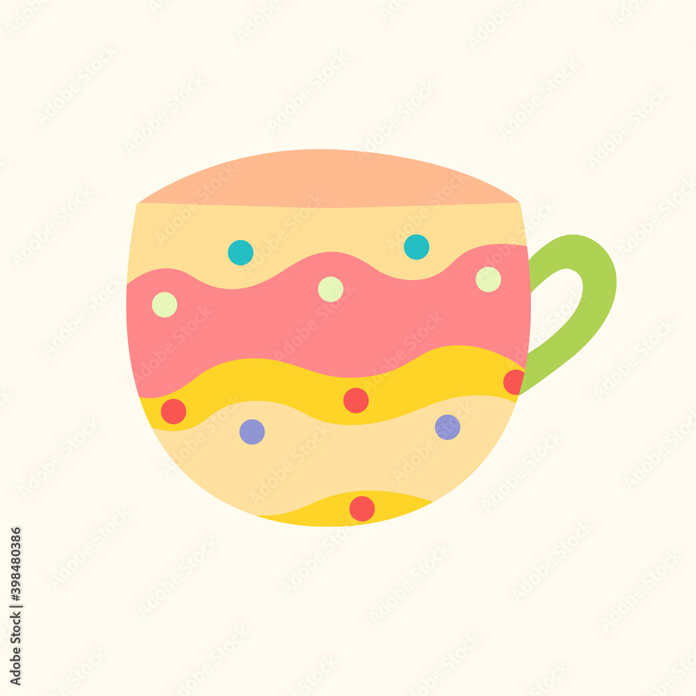 Baby cute cup decorated with circles. Cup in pastel colors. Pastel colors, pink, blue, beige Baby cute cup decorated with circles. Cup in pastel colors. Pastel colors, pink, blue, beige