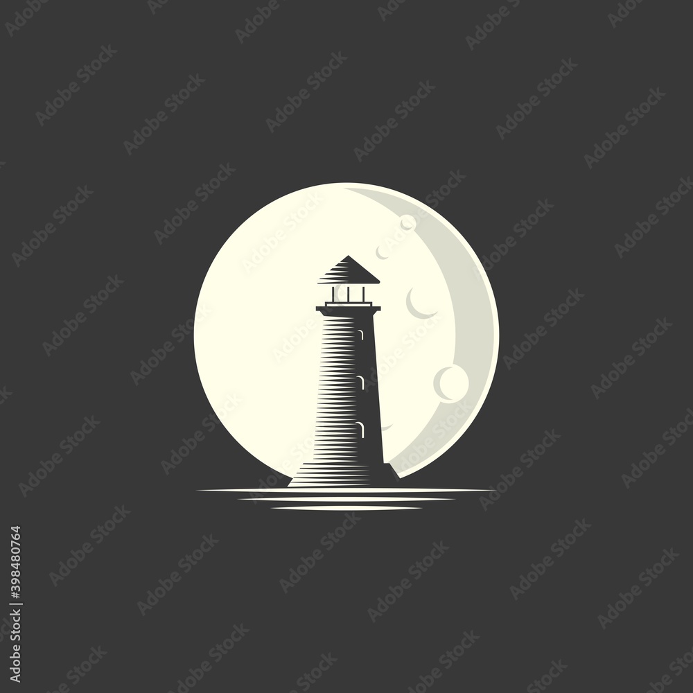 Lighthouse with moon illustration logo design vector template Lighthouse with moon illustration logo design vector template