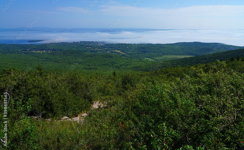 Landscape view of Bar Harbor from Cadillac Mountain in Acadia National Park, Mount Desert Island, Maine, United States