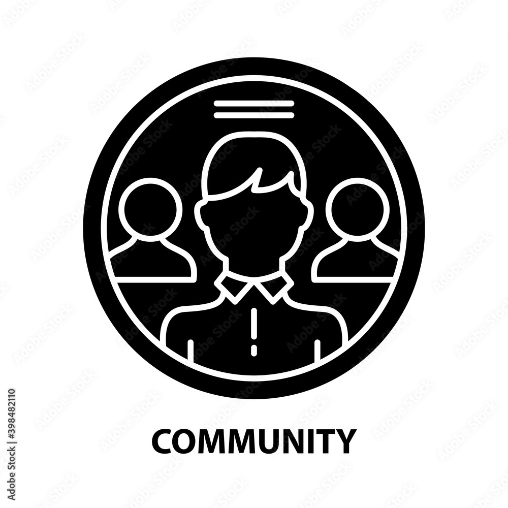 community icon, black vector sign with editable strokes, concept illustration community icon, black vector sign with editable strokes, concept illustration