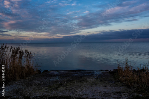 landscape of the shores of the northwest side of the IJsselmeer at sunset in the Netherlands