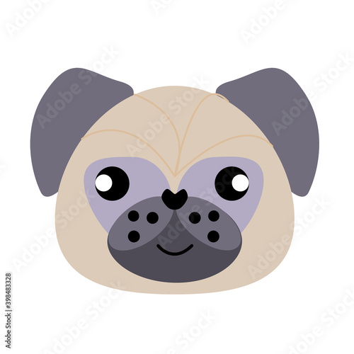 Vector icon portrait of a small dog drawn in the style of flat. Cute pug dog logo. Vector illustration in cartoon style. Toy dog