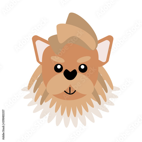 Vector icon portrait of a small dog drawn in the style of flat. Cute Yorkshire Terrier dog logo. Vector illustration in cartoon style. Toy dog