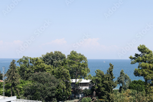 View of the coastal hotel, beautiful holiday overlooking the sea © Nadiia