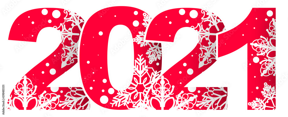 New 2021 year red number with christmas ornament of white snowflakes New 2021 year red number with christmas ornament of white snowflakes