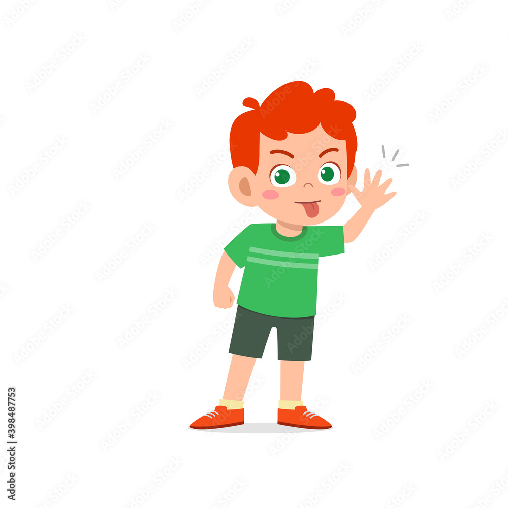 cute little kid boy showing grimace face expression gesture